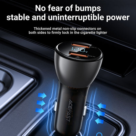 Incarcator Acefast Car (B7), 2x USB, 45W, Dual Fast Charging, with LED Digital Display, Transparent Black