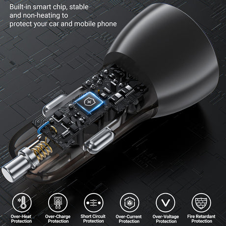 Incarcator Acefast Car (B7), 2x USB, 45W, Dual Fast Charging, with LED Digital Display, Transparent Black