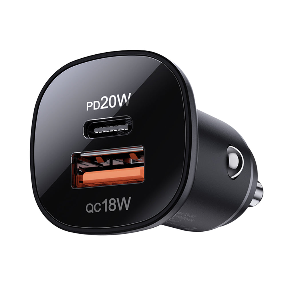 Incarcator Acefast Car (B1), Type-C, USB, Dual-Port, 38W, PD Fast Charging, with LED Light, Negru