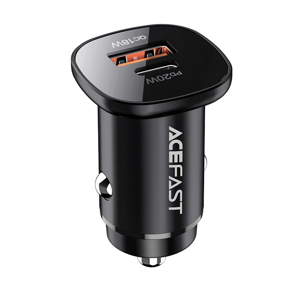 Incarcator Acefast Car (B1), Type-C, USB, Dual-Port, 38W, PD Fast Charging, with LED Light, Negru
