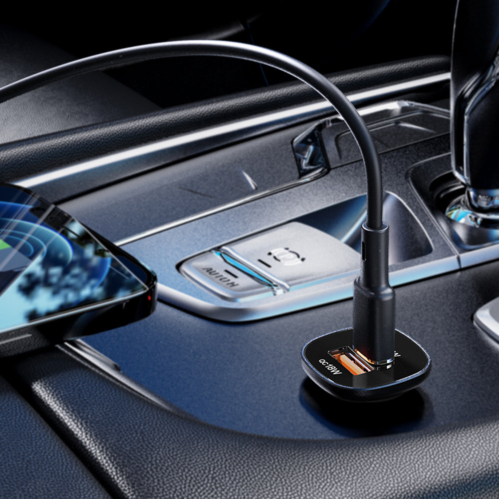 Incarcator Acefast Car (B1), Type-C, USB, Dual-Port, 38W, PD Fast Charging, with LED Light, Negru
