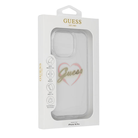Husa de protectie Guess Hardcase IML Heart (GUHCP16XHCHGSPT) compatibil cu iPhone 16 Pro Max, Transparent