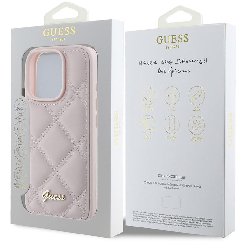 Husa de protectie Guess Quilted Metal Logo (GUHCP16LPSQSQSP) compatibil cu iPhone 16 Pro, Roz