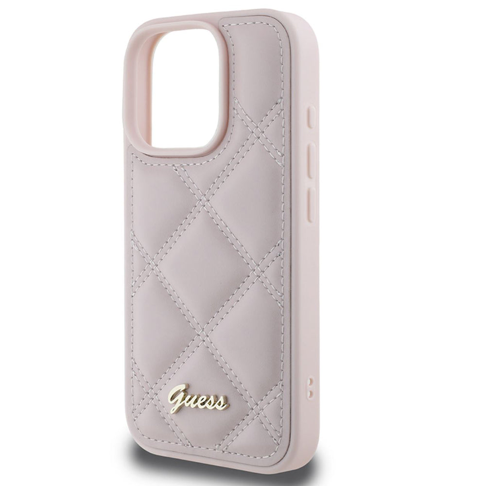 Husa de protectie Guess Quilted Metal Logo (GUHCP16LPSQSQSP) compatibil cu iPhone 16 Pro, Roz