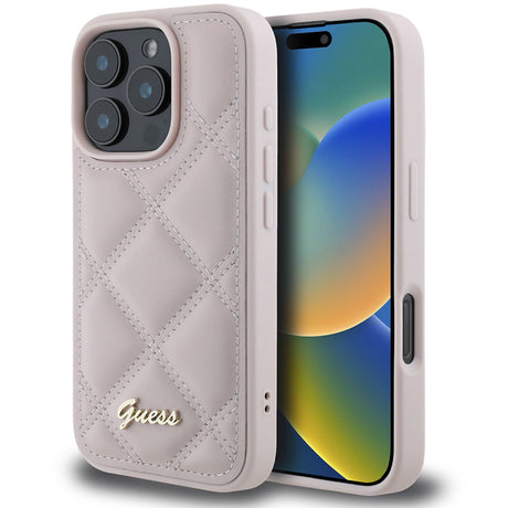Husa de protectie Guess Quilted Metal Logo (GUHCP16LPSQSQSP) compatibil cu iPhone 16 Pro, Roz