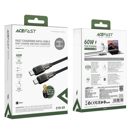 Cablu Acefast (C10-03), Type-C to Type-C, 60W, High-Speed Charging, 1.2m, Negru