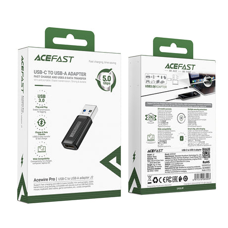 Adaptor Acefast Adapter (J2), Type-C to USB 3.0, Fast Charging, Data Transmission, 5Gbps, Negru