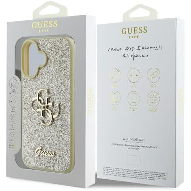 Husa de protectie Guess Glitter Fixed Big 4G (GUHCP16MHG4SGD) compatibil cu iPhone 16 Plus, Auriu