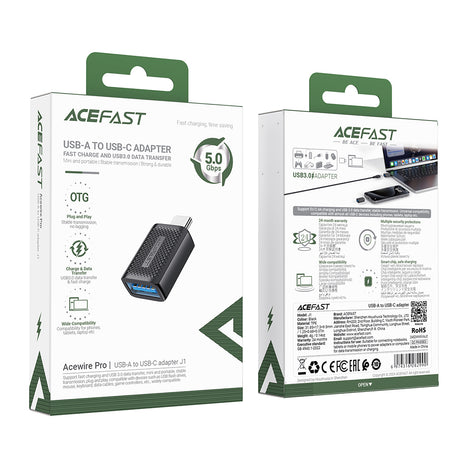 Adaptor Acefast Adapter (J1), Type-C to USB 3.0, 5Gbps, Fast Charging, Data Transmission, Negru