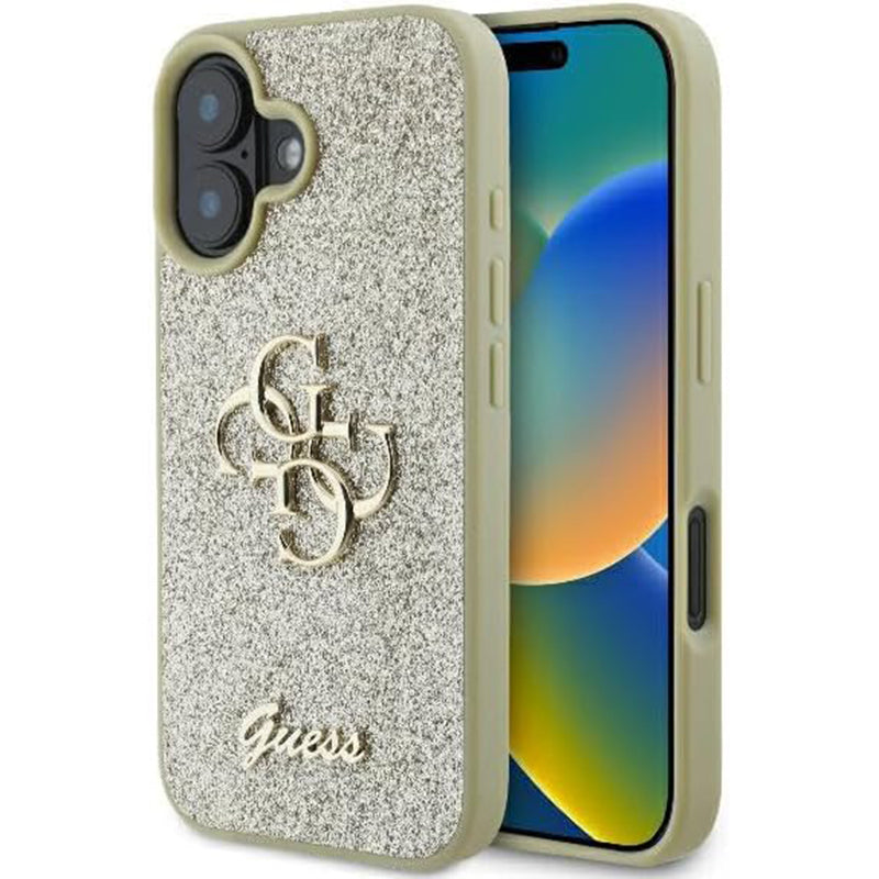 Husa de protectie Guess Glitter Fixed Big 4G (GUHCP16SHG4SGD) compatibil cu iPhone 16, Auriu
