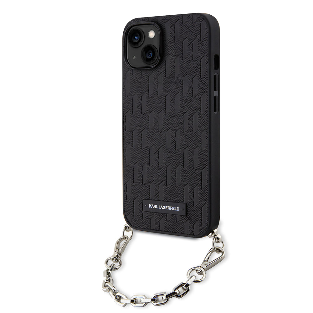 Husa de protectie Karl Lagerfeld Saffiano Monogram Chain (KLHCP14SSACKLHPK) compatibil cu iPhone 14, Negru