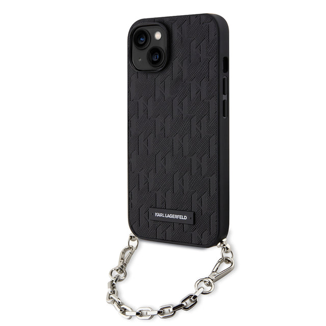 Husa de protectie Karl Lagerfeld Saffiano Monogram Chain (KLHCP14SSACKLHPK) compatibil cu iPhone 14, Negru