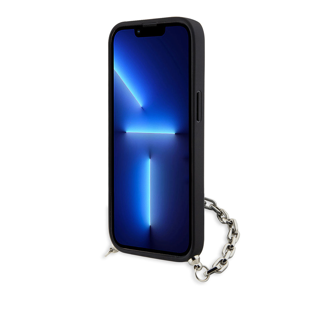 Husa de protectie Karl Lagerfeld Saffiano Monogram Chain (KLHCP14SSACKLHPK) compatibil cu iPhone 14, Negru