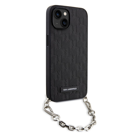 Husa de protectie Karl Lagerfeld Saffiano Monogram Chain (KLHCP14SSACKLHPK) compatibil cu iPhone 14, Negru