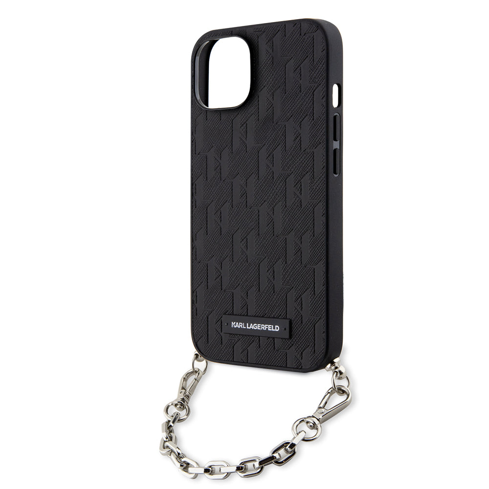 Husa de protectie Karl Lagerfeld Saffiano Monogram Chain (KLHCP14SSACKLHPK) compatibil cu iPhone 14, Negru