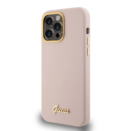 Husa de protectie Guess Silicone Script Metal Logo & Frame (GUHCP15XSMBSLP) compatibil cu iPhone 15 Pro Max, Roz Deschis