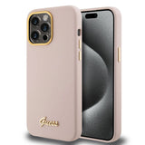 Husa de protectie Guess Silicone Script Metal Logo & Frame (GUHCP15XSMBSLP) compatibil cu iPhone 15 Pro Max, Roz Deschis