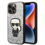 Husa de protectie Karl Lagerfeld Hardcase Glitter (KLHCP14XGFKPG) compatibil cu iPhone 14 Pro Max, Argintiu Flakes Ikonik