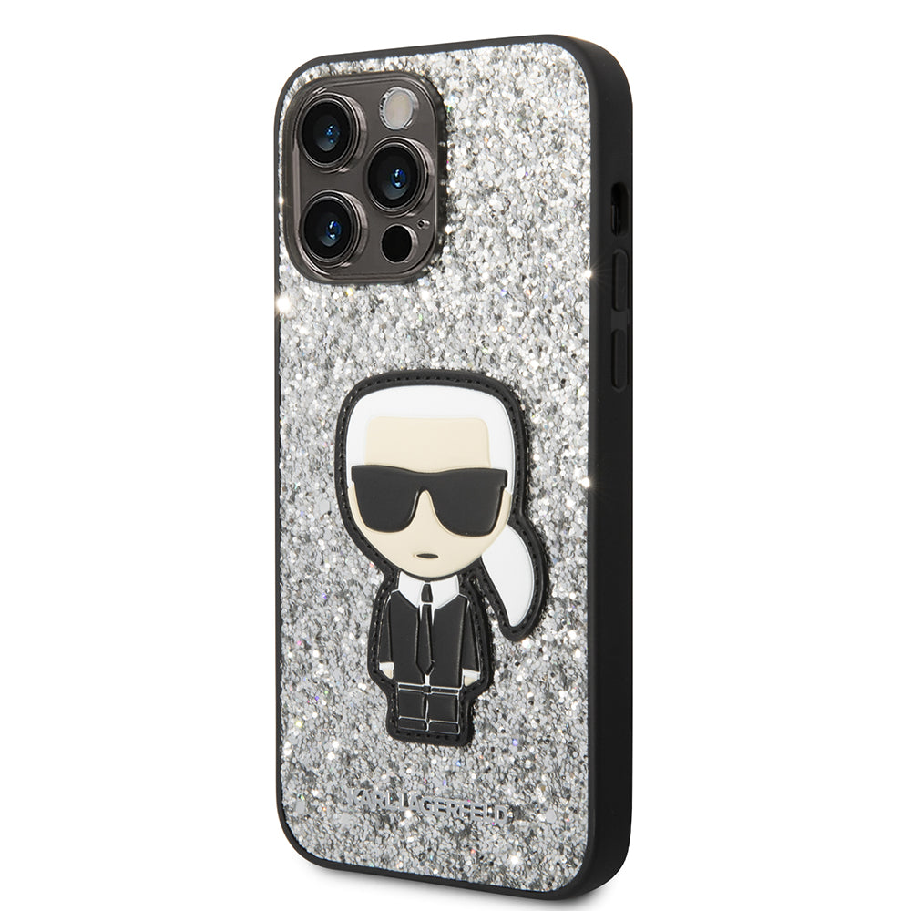 Husa de protectie Karl Lagerfeld Hardcase Glitter (KLHCP14XGFKPG) compatibil cu iPhone 14 Pro Max, Argintiu Flakes Ikonik