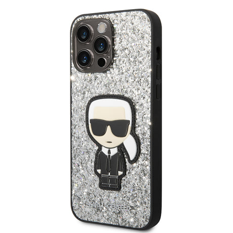 Husa de protectie Karl Lagerfeld Hardcase Glitter (KLHCP14XGFKPG) compatibil cu iPhone 14 Pro Max, Argintiu Flakes Ikonik