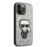 Husa de protectie Karl Lagerfeld Hardcase Glitter (KLHCP14XGFKPG) compatibil cu iPhone 14 Pro Max, Argintiu Flakes Ikonik