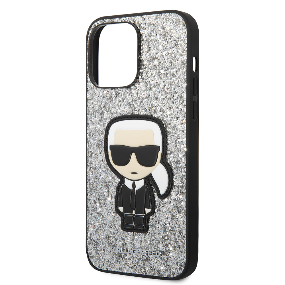 Husa de protectie Karl Lagerfeld Hardcase Glitter (KLHCP14XGFKPG) compatibil cu iPhone 14 Pro Max, Argintiu Flakes Ikonik