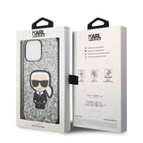 Husa de protectie Karl Lagerfeld Hardcase Glitter (KLHCP14XGFKPG) compatibil cu iPhone 14 Pro Max, Argintiu Flakes Ikonik