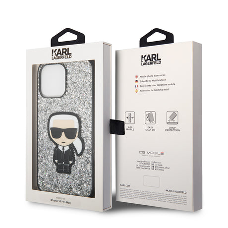 Husa de protectie Karl Lagerfeld Hardcase Glitter (KLHCP14XGFKPG) compatibil cu iPhone 14 Pro Max, Argintiu Flakes Ikonik