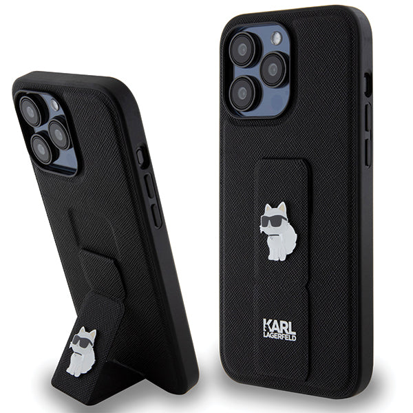 Husa de protectie Karl Lagerfeld Saffiano Gripstand (KLHCP14XGSACHPK) compatibil cu iPhone 14 Pro Max, Choupette