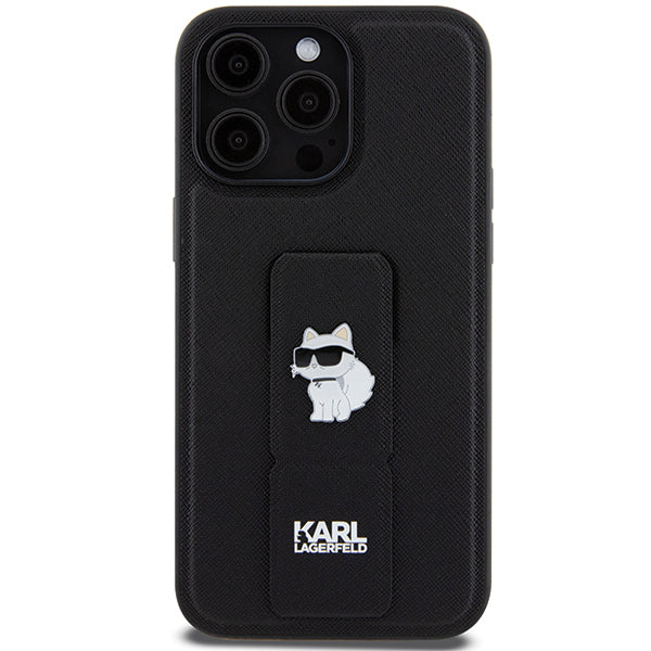 Husa de protectie Karl Lagerfeld Saffiano Gripstand (KLHCP14XGSACHPK) compatibil cu iPhone 14 Pro Max, Choupette