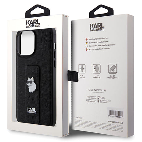 Husa de protectie Karl Lagerfeld Saffiano Gripstand (KLHCP14XGSACHPK) compatibil cu iPhone 14 Pro Max, Choupette