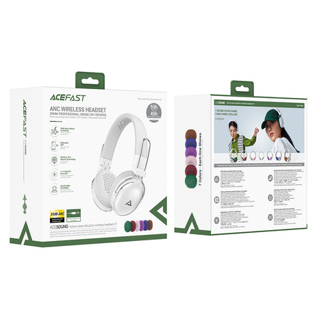 Casti Acefast Wireless Headset (H7), Type-C, Bluetooth 5.4, Active Noise Reduction, IP54, 500mAh, Hi-Fi Sound, Alb Perlat