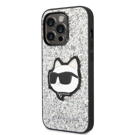 Husa de protectie Karl Lagerfeld Hardcase Glitter (KLHCP14XG2CPS) compatibil cu iPhone 14 Pro Max, Argintiu Choupette Patch