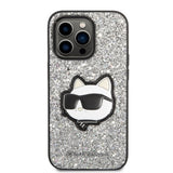 Husa de protectie Karl Lagerfeld Hardcase Glitter (KLHCP14XG2CPS) compatibil cu iPhone 14 Pro Max, Argintiu Choupette Patch