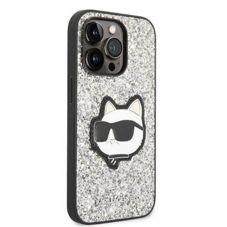 Husa de protectie Karl Lagerfeld Hardcase Glitter (KLHCP14XG2CPS) compatibil cu iPhone 14 Pro Max, Argintiu Choupette Patch