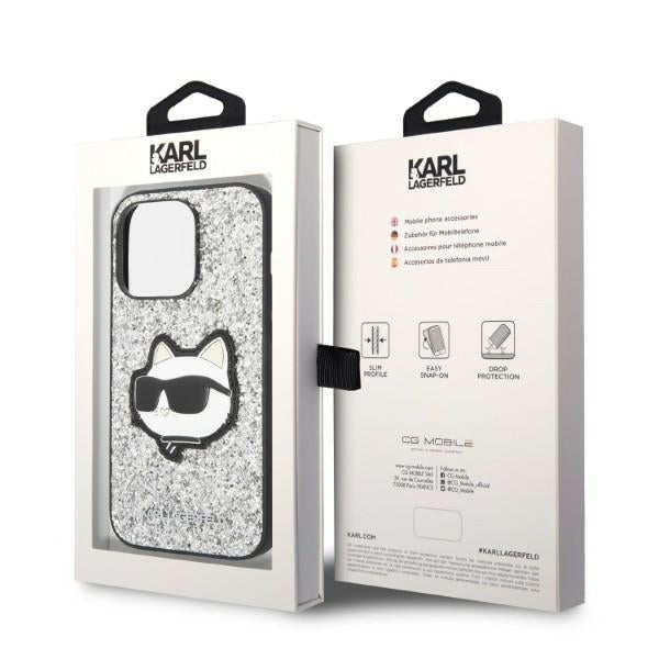 Husa de protectie Karl Lagerfeld Hardcase Glitter (KLHCP14XG2CPS) compatibil cu iPhone 14 Pro Max, Argintiu Choupette Patch