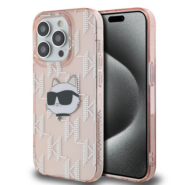 Husa de protectie Karl Lagerfeld IML Luxury (KLHCP14XHKLPCHP) compatibil cu iPhone 14 Pro Max, Roz Choupette Head&Monogram