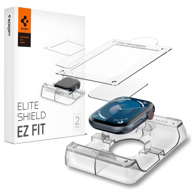 Folie de protectie smartwatch Spigen (set de 2) Elite Shield EZ Fit (AFL08580) compatibil cu Apple Watch 10 42mm / Watch 11 42mm, Transparent