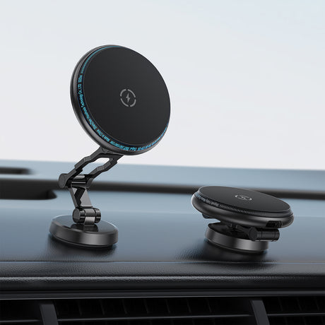 Suport Acefast with Wireless Charging (D30), for iPhone, Magnetic Grip, 360°, LED Light, for Dashboard, 15W, Negru