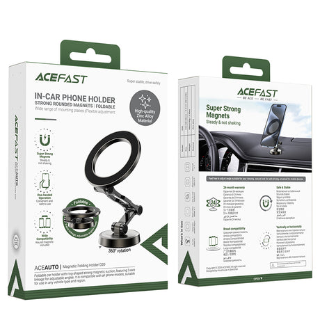Suport Acefast (D20), Magnetic Ring, 360° Rotation, for Dashboard, Universal, Adjustable, Metal Gray