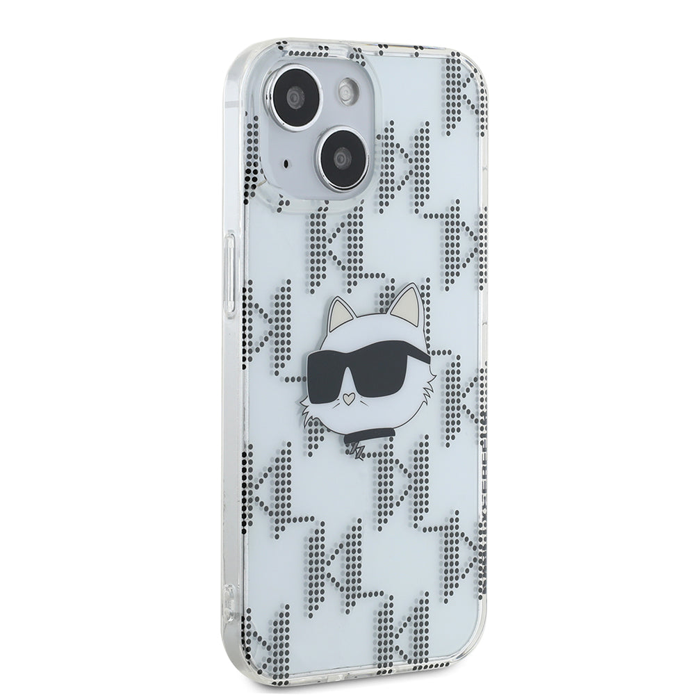 Husa de protectie Karl Lagerfeld IML Luxury (KLHCP15SHKLPCHT) compatibil cu iPhone 15, Transparent Choupette Head&Monogram