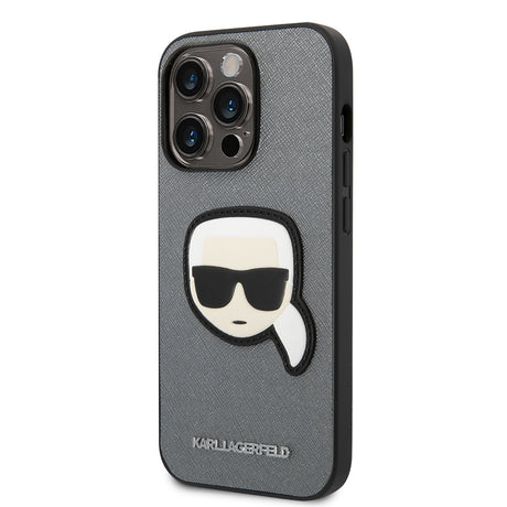 Husa de protectie Karl Lagerfeld Saffiano (KLHCP14XSAPKHG) compatibil cu iPhone 14 Pro Max, Argintiu Karl`S Head