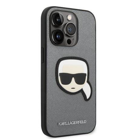 Husa de protectie Karl Lagerfeld Saffiano (KLHCP14XSAPKHG) compatibil cu iPhone 14 Pro Max, Argintiu Karl`S Head