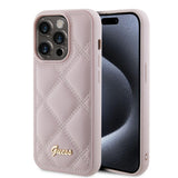 Husa de protectie Guess Quilted Metal Logo (GUHCP15XPSQSQSP) compatibil cu iPhone 15 Pro Max, Roz