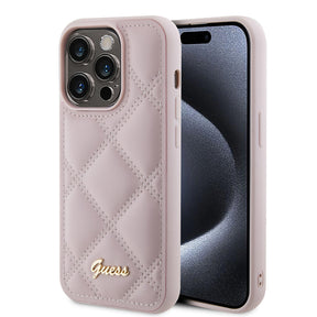 Husa de protectie Guess Quilted Metal Logo (GUHCP15XPSQSQSP) compatibil cu iPhone 15 Pro Max, Roz