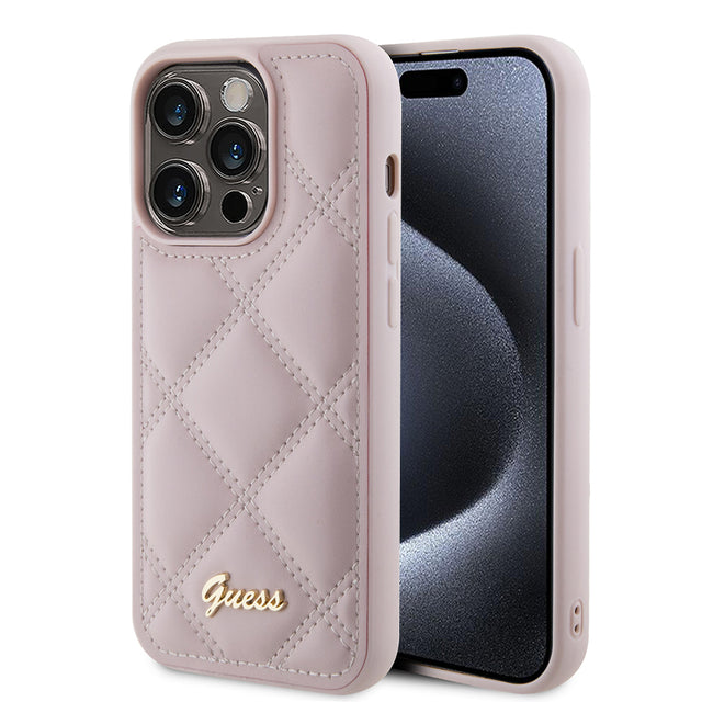 Husa de protectie Guess Quilted Metal Logo (GUHCP15XPSQSQSP) compatibil cu iPhone 15 Pro Max, Roz