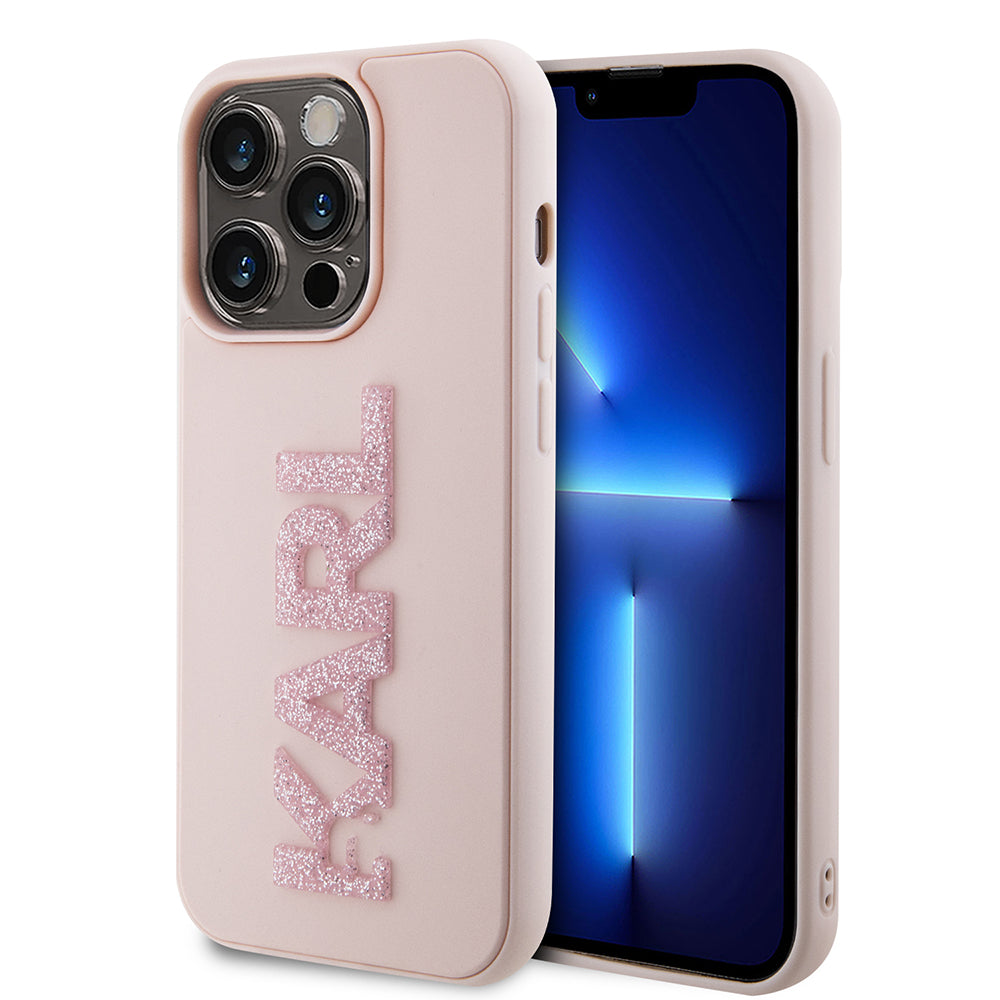 Husa de protectie Karl Lagerfeld 3D Design (KLHCP15L3DMBKCP) compatibil cu iPhone 15 Pro, Roz Rubber Glitter Logo