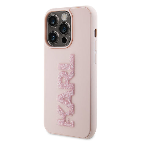 Husa de protectie Karl Lagerfeld 3D Design (KLHCP15L3DMBKCP) compatibil cu iPhone 15 Pro, Roz Rubber Glitter Logo