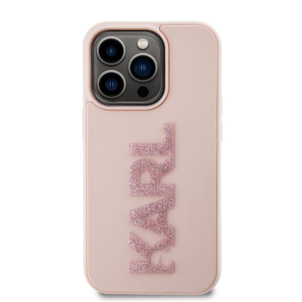 Husa de protectie Karl Lagerfeld 3D Design (KLHCP15L3DMBKCP) compatibil cu iPhone 15 Pro, Roz Rubber Glitter Logo