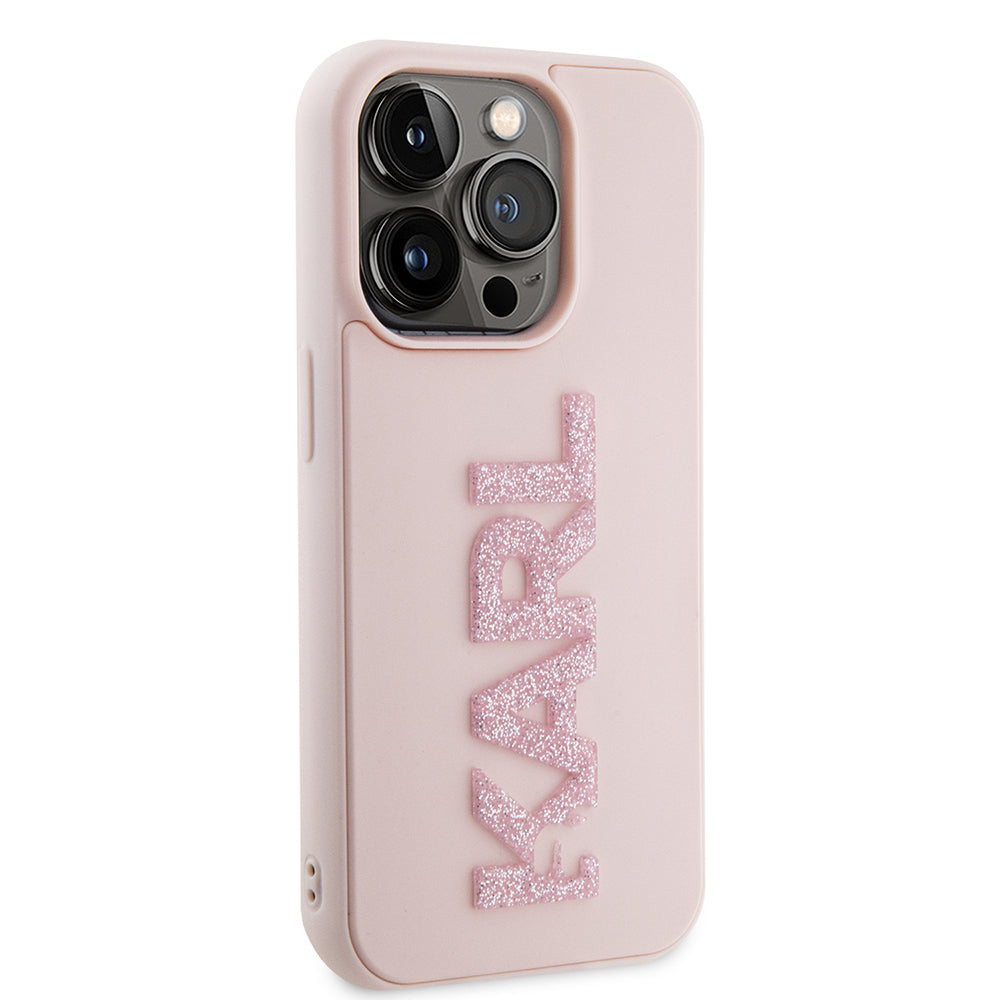 Husa de protectie Karl Lagerfeld 3D Design (KLHCP15L3DMBKCP) compatibil cu iPhone 15 Pro, Roz Rubber Glitter Logo